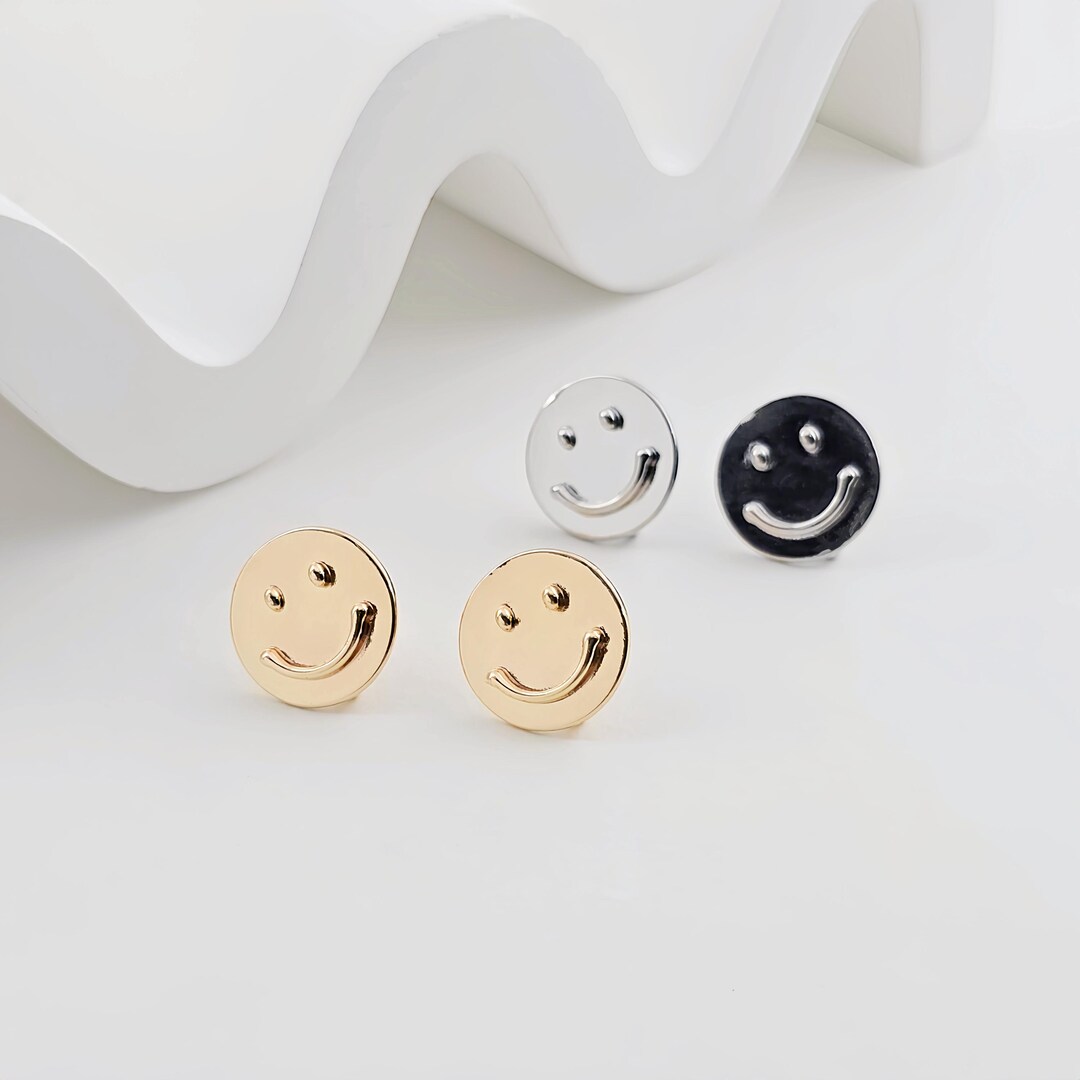 Emoji Round Earring Post, Smile Face Post Earring, S925 Silver Pin