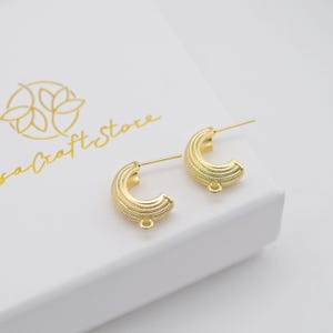 C Shape Twisted Earrings Post, 18K Gold Plated, Nickel Free, Ear Stud Hypoallergenic Earring Findings D0353