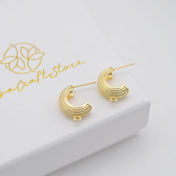C Shape Twisted Earrings Post, 18K Gold Plated, Nickel Free  display picture 1