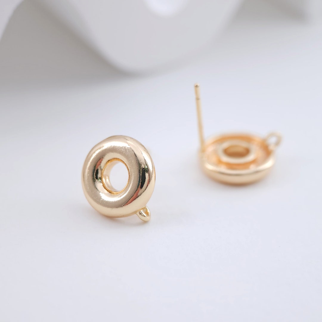 Round Geometry Earring Post, S925 Silver Pin, 18K Gold/silver