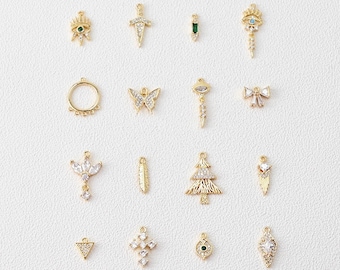 Colección de dijes para aretes, chapados en oro de 18k, dijes pavé de circonitas cúbicas, colgante de aro para la creación de aretes, fornituras para joyería