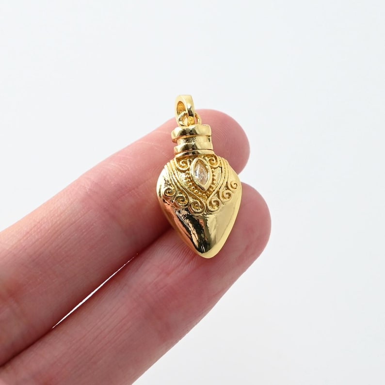 Vintage Gold Bottle Charms, 18K Real Gold Plated Pave CZ Bottle Pendants, Vintage Necklace Making Charms S20450 image 7