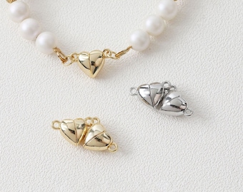 Heart Magnetic Clasp, Magnetic Bracelet Clasps, One Pair, 14K Gold Plated, 16*12mm, Clasp with loop, Connector, Bracelet Making Clasp GZ219