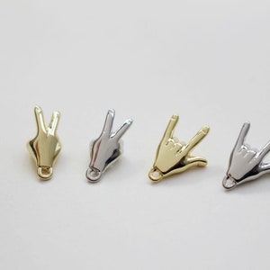 14K Gold Gesture Earring Post With Loop, Rock &#39;n&#39; Roll, Yeah, S925 Silver Ear Pin Nickel Free, Hypoallergenic Earring Findings BB083