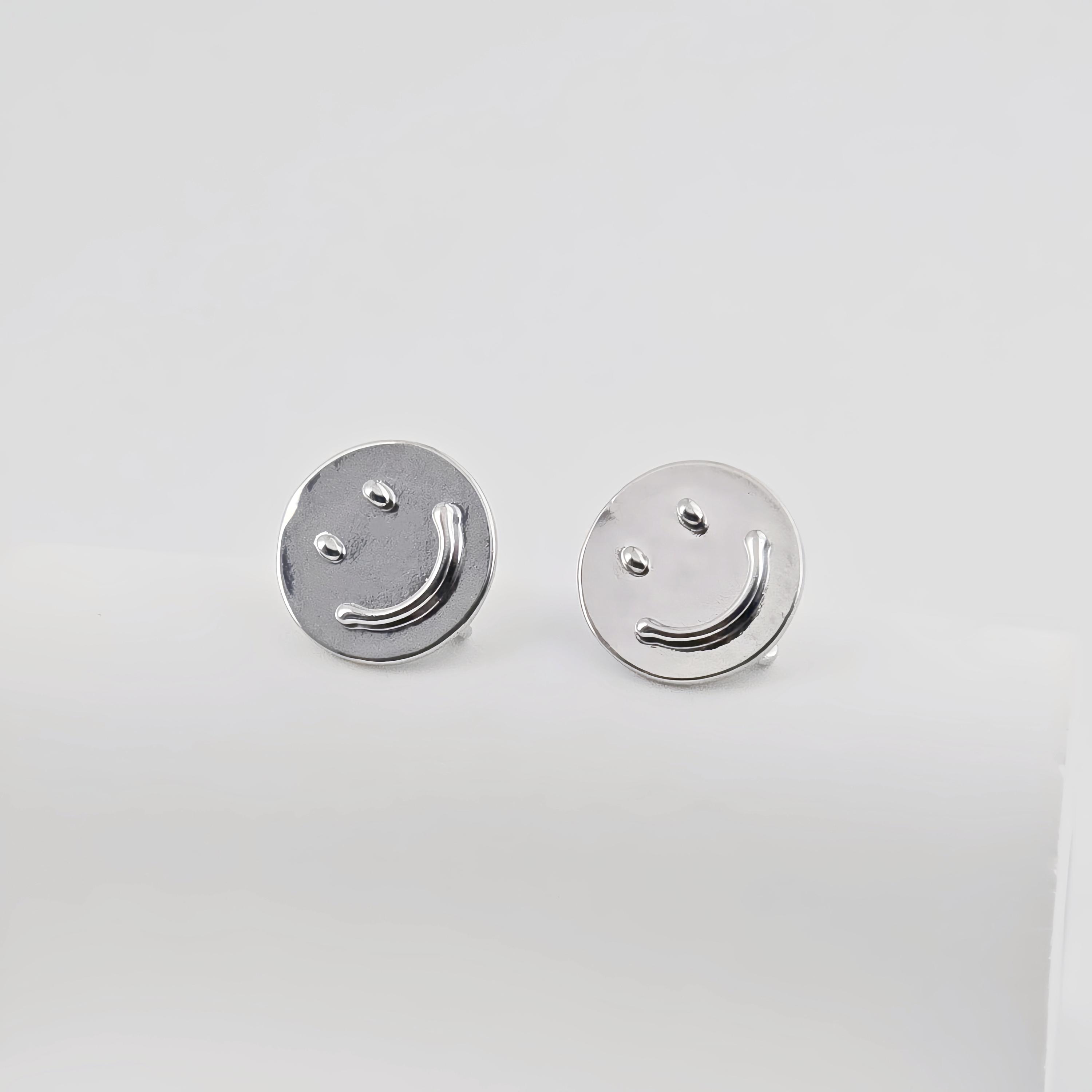 Emoji Round Earring Post, Smile Face Post Earring, S925 Silver Pin