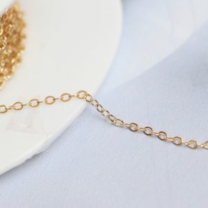 14K Gold Filled Dainty Cable Chains, Tiny Oval Cable Chain Wholesale, 1.68mm Flat Necklace Making Findings B014