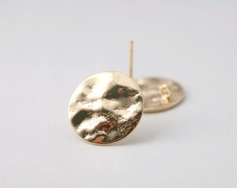 10 pezzi di perni rotondi martellati in oro 14 carati con anello, orecchini a perno rotondi senza nichel, 15 mm, componenti per orecchini ipoallergenici Z082