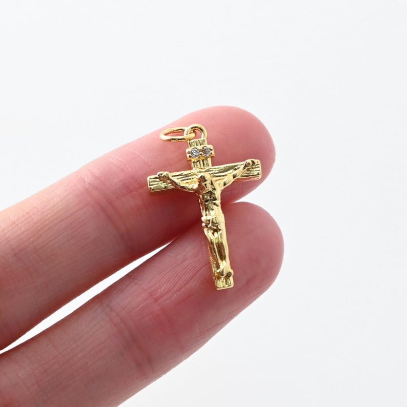 Gold Crucifix Cross Charm, 18K Gold Plated, Crucifix Pendant , 23.5x15.4mm, Religion Jewelry Findings S20481 image 1