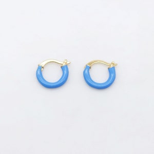 Multicolor Enamel Ear Hoops, 15mm, 9 colours you choose, 18K Gold Plated Leverback Earrings, Huggie Hoops Earring S20521 Blue