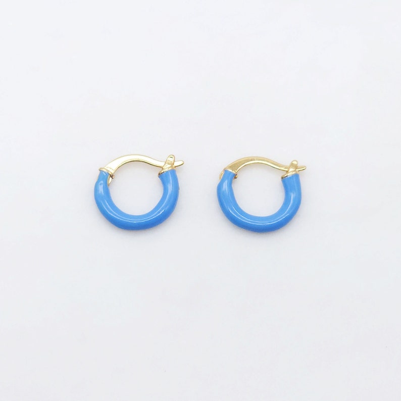 Multicolor Enamel Ear Hoops, 15mm, 9 colours you choose, 18K Gold Plated Leverback Earrings, Huggie Hoops Earring S20521 Blue