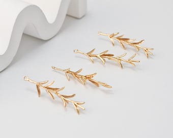 Gold 3D Leaves Charms, Twig Pendant, 18K Gold Plated Plants Charms, Leaf Pendant,  Necklace Charms, Jewelry Findings ZX374