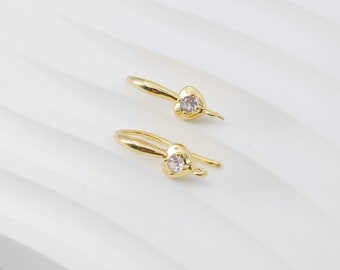 Gancho para pendientes con forma de corazón y circonita, gancho chapado en oro, ganchos hipoalergénicos para pendientes, sin níquel, suministros para la fabricación de pendientes hechos a mano D0094