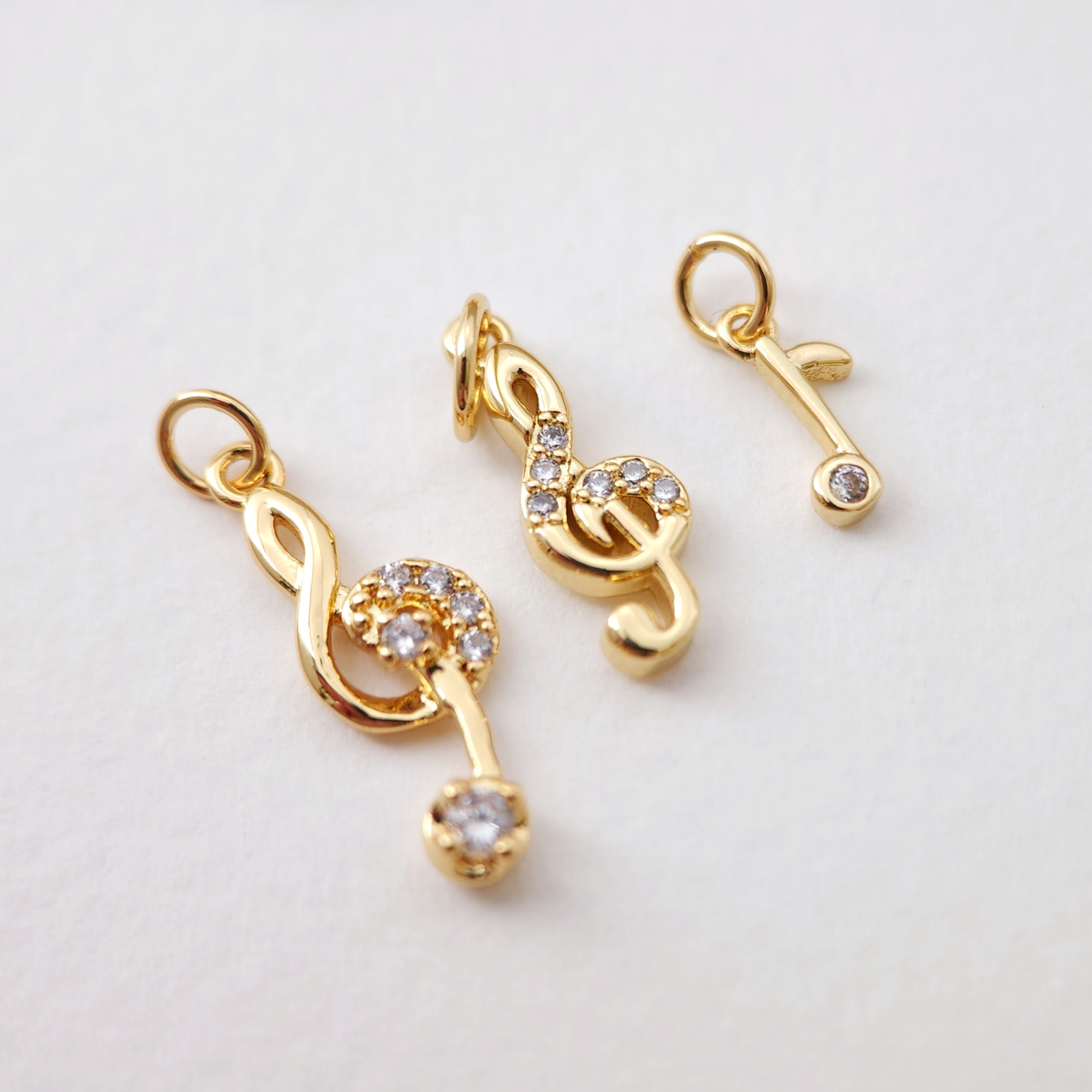 Note Charms Cubic Music Note Charms Collection, 18K Gold Plated CZ Pave Music Note ...