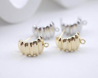 Curved Earring Post Earrings, Gold Earring Post with Loop, Hypoallergenic, Earring Findings, Handmade Earring Supplies D0051