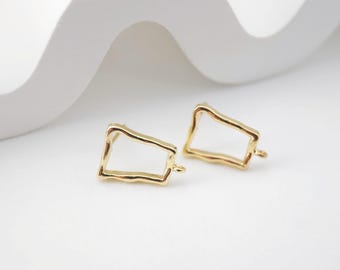18K Gold Irregular Quad Earring Post With Loop,  Pin, Stud Earring Nickel Free, 14*10mm, Hypoallergenic Earring Findings D0230
