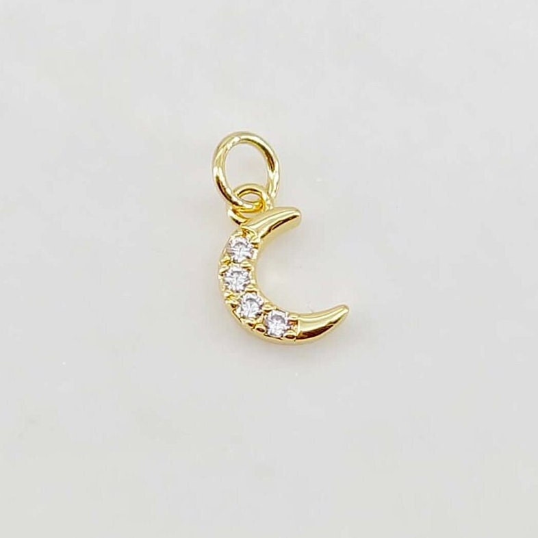 小物 moon Tiny Cubic Crescent Moon Charm, Windmill Charm, 18K Gold