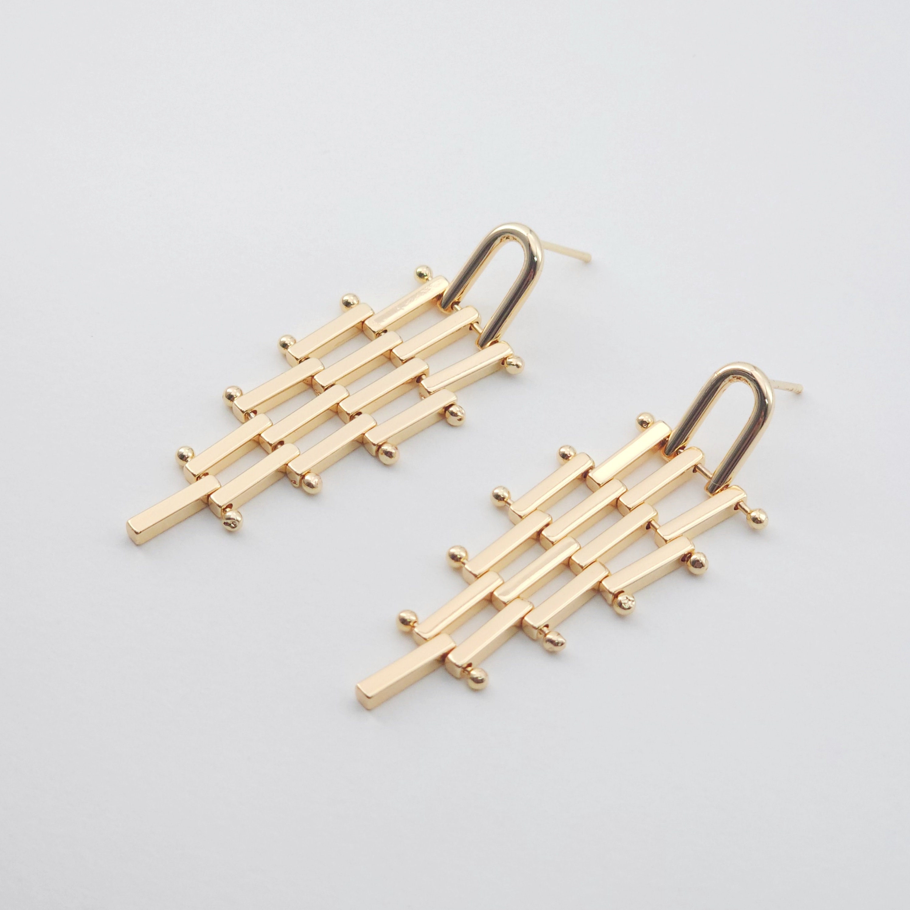 18K Gold Shaped Dangle Earring, Stud Earring Nickel Free, 54*19.5