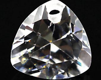 Clear Trillion Cut Top Drilled Zircon Loose Stone, Faceted Fat Triangle Single Hole Gemstone for DIY Jewelry Making ZS064