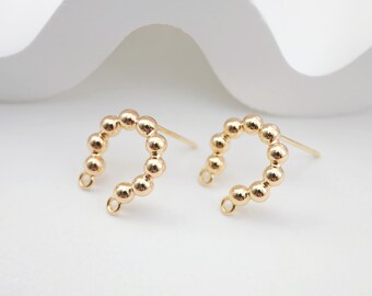 18K Gold  U Shape Earring Post With 2 Loops, Arch Ear Studs,  Ear Pin Nickel Free Earrings, Hypoallergenic Earring Findings ZX170