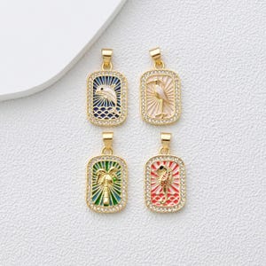 Rechteckige Karte Charme, Emaille Anhänger, 18K Vergoldet, CZ Pave Anhänger, Planet Anhänger, Halsketten Charme, Schmuck Zubehör S1360
