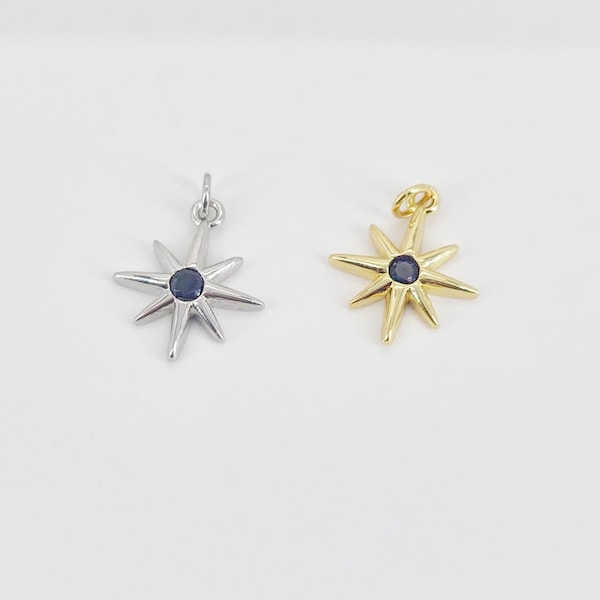 North Star Charms,  Crystal Cubic Pave Star Pendant, 18K Gold Plated, Necklace Making Star Charms, Jewelry Findings S20760