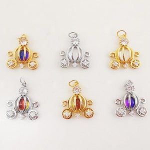 Pumpkin Carriage Charms, 18K Gold Plated CZ Pave Charms, Crystal Pave Pendant, Cinderella&#39;s Carriage Pendant, Jewelry Findings S20280