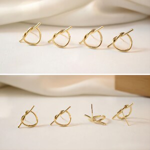 Gold Knot Earring Post With Loop, S925 Silver Ear Pin, Nickel Free Earrings, 18K Ear Stud Loop, Tie The Knot Earring Findings GE071