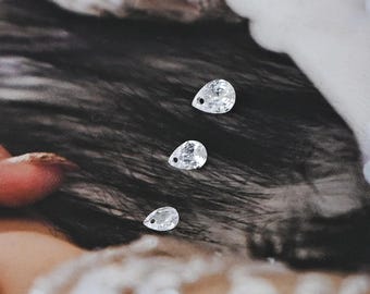 Cubic Zirconia, Teardrop CZ Gemstone with hole, Loose Faceted, Size 4*6mm, 5*7mm, 6*8mm, Drilled Stones, for Earring Making Findings D0732