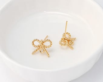 Lace Bow Ear Post with Loops, Nickel Free,  18K Gold Plated Stud Earring Finding ZX375