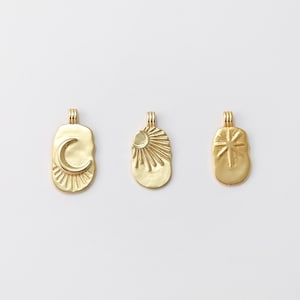 Gold Sun Charm, Moon Charm, Star Charm, Sun With Rays Pendant, 18K Gold Plated, Necklace Making Charm, Jewelry Findings