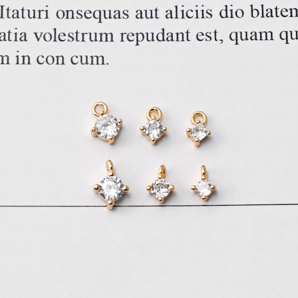 10 mini dijes redondos con pavé de circonita cúbica, pequeños colgantes de latón chapado en oro de 14 quilates, accesorios de joyería D0603
