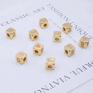 18K Shiny Gold Cube Arabic Numbers Beads, Square Beads, Micro CZ Pave, 9x9mm, Big Hole Letter Beads for Necklace Bracelet Making S20593