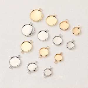 10PCS Gold Cabochon Connector Tray Setting, 14K Gold/Silver Plated Bazel Setting Connector, 8mm/10mm/12mm/14mm Blank Pendant Settings JH002