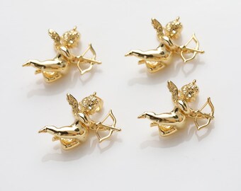 Angel Charms, 14K Gold Plated Cupid pendants for Necklace and Bracelet, Jewelry Findings GZ400