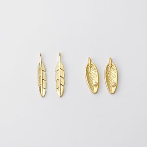 Gold Feather Charm, Dainty Matte Gold Plated Feather Pendant, Necklace Bracelet Earring Making