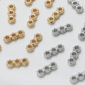 Perles d&#39;espacement à trois trous, perles d&#39;espacement, plaqué or, bracelet pour bijoux GZ524