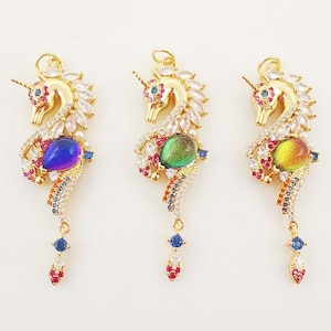 Seahorse Charms, 18K Gold Plated CZ Pave Charms, Crystal Pave Pendant, Seahorse Pendant for Necklace Jewelry Findings S20279