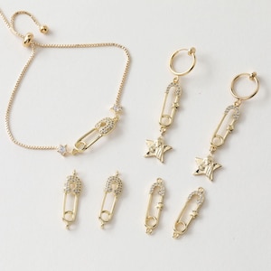 Danity Safety Pin Connector, Pin Pendant, 14K Gold/Silver Plated Earring Making Findings, Jewelry Findings JG010