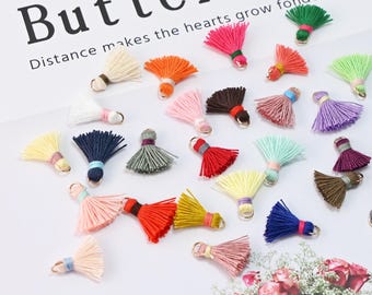 Cotton Tassels, Tiny Tassels, Colorful Tassel with gold Jump Ring, 15mm, For Earring Making, Bracelet Making Pendant GS001