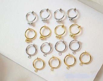 Unsichtbare Feder Ohrclip mit Öse, Nicht durchbohrt Ohrring Zubehör, 13mm, 18K vergoldet/versilbert, DIY Ohrring Finden GZ159