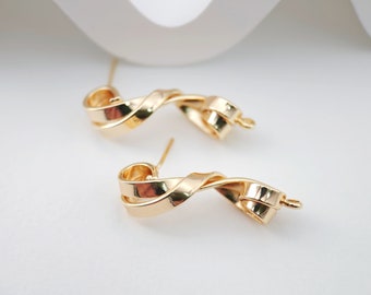 18K ゴールド ツイスト イヤリング ポスト ループ付き、ニッケルフリー