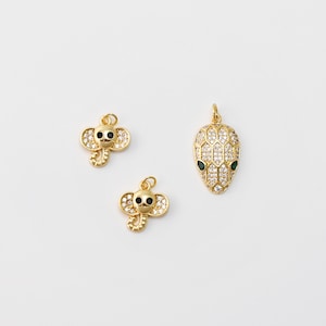 Snake Head Charm, Elephant Pendant, 18K Gold Plated Snake Pendant for Necklace Making, Micro CZ Pave Charm, Jewelry Finding