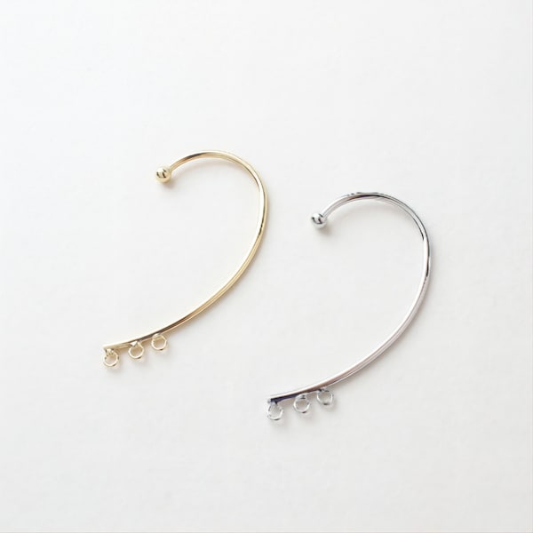 Ear Clips No Piercing For Women, with 3 loops, 14K Gold/Silver, Ear Cuff Clip, Pierceless, Ear Wrap Findings GS005