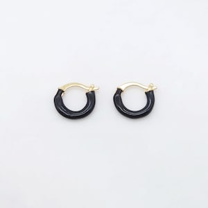 Multicolor Enamel Ear Hoops, 15mm, 9 colours you choose, 18K Gold Plated Leverback Earrings, Huggie Hoops Earring S20521 Black