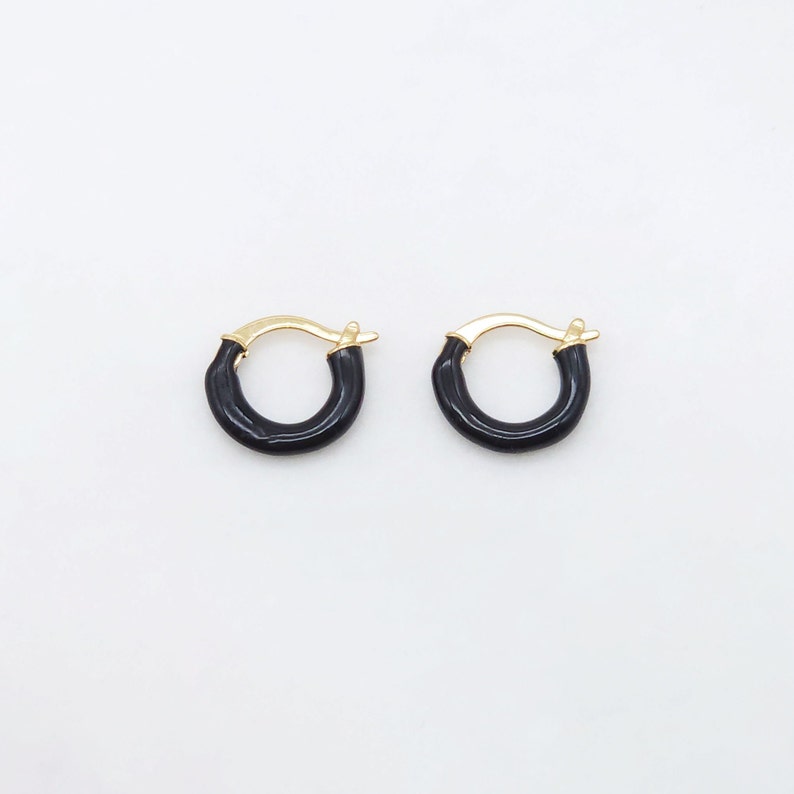 Multicolor Enamel Ear Hoops, 15mm, 9 colours you choose, 18K Gold Plated Leverback Earrings, Huggie Hoops Earring S20521 Black