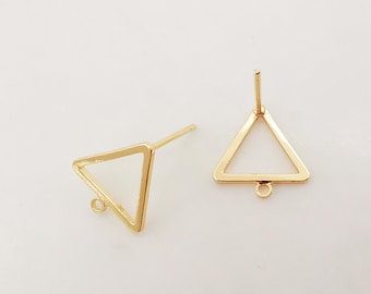 4pcs 14K Gold Triangle Post With Loop, Openwork Triangle Stud Earring Nickel Free, 12x10mm, Hypoallergenic Earring Findings Z075