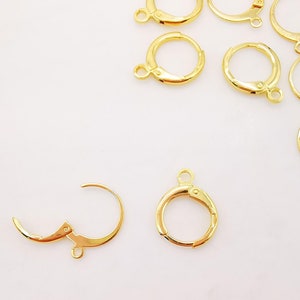 10PCS  18K Gold Plated Round Hoop Earring , Huggie Hoops Earring Parts, Spring Ear Hoops, 11mm,hoop earring  for Jewelry Making S816