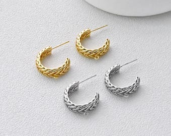 C Shape Earring, Twisted Earrings Post with Loops, 18K Gold Plated, Nickel Free, Hypoallergenic Earring Findings D0360