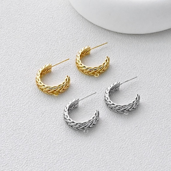 C Shape Earring, Twisted Earrings Post With Loops, 18K Gold  display picture 2