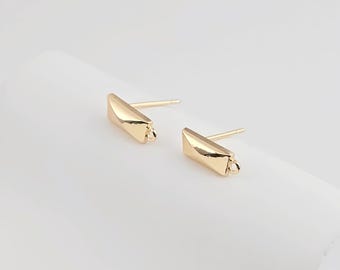 Pino retangular para orelha com argola, sem níquel, com pino, banhado a ouro, modelo ZX270